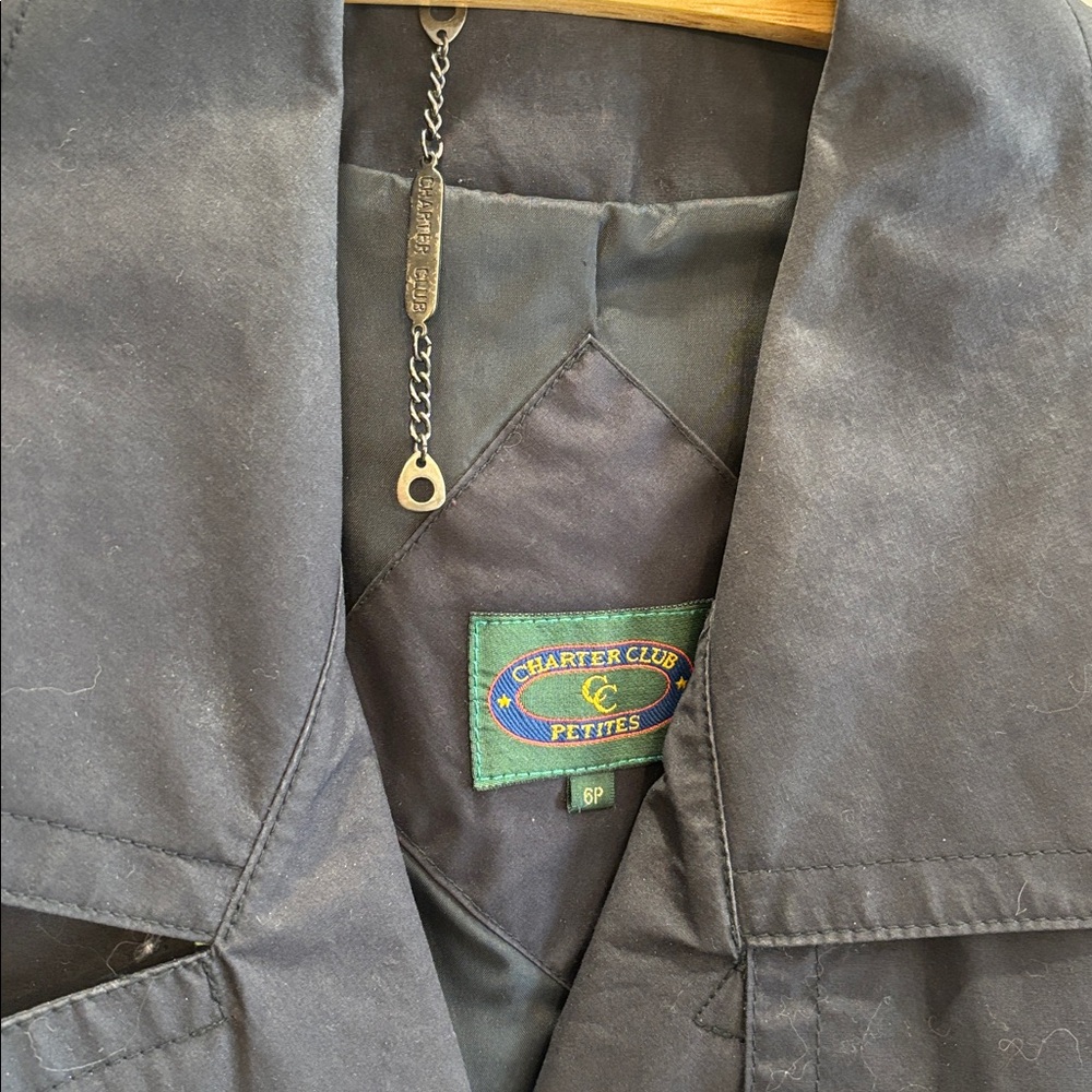 Vintage 100% Cotton Charter Club Black Trench Coat - Picture 2 of 4